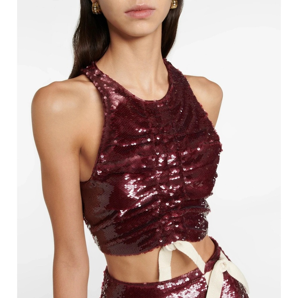 Ganni Sequined Ruched Crop Top in Port Royale Size 32‎
